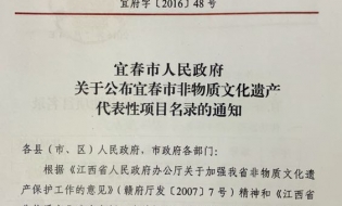 宜春市非物质文化遗产代表性项目名录的通知